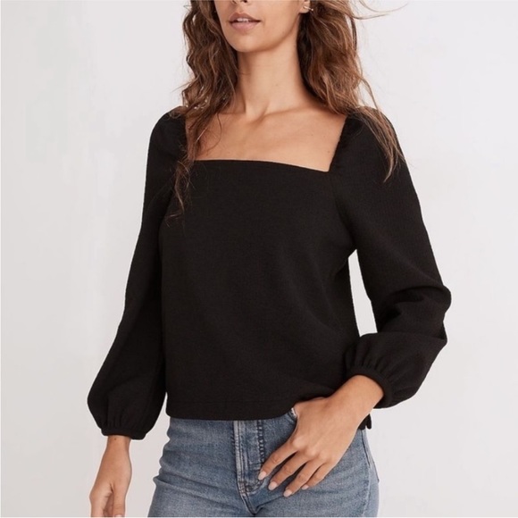 Madewell Crepe Square Neck Puff Sleeve Top- size XS - Picture 3 of 5
